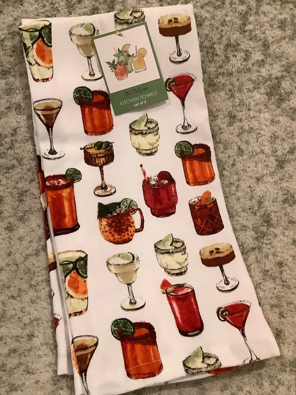 Cocktails Mocktails & Tropical Drinks Kitchen Towels Set of 2 NWT Cotton Bliss